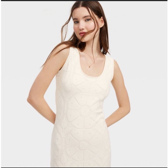 Roller Rabbit x Target Cream Floral Knit Sleeveless Midi Dress Side Slit Large L - Picture 4 of 7